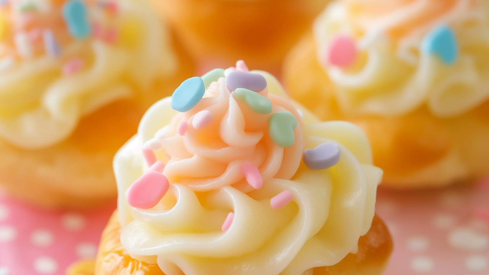 Frosted pastries with sprinkles on a pink background
